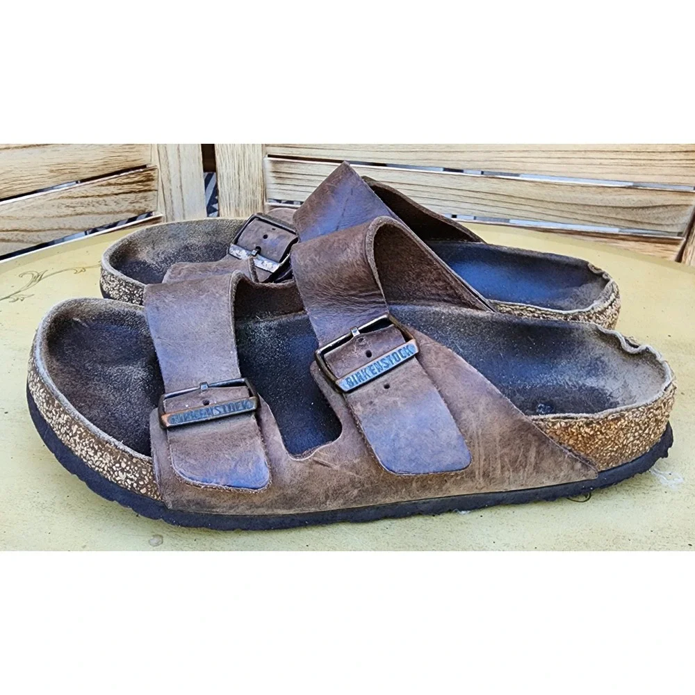 Birkenstock EU 40 US 7 Brown Leather Arizona Slide Sandals Classic Comfort